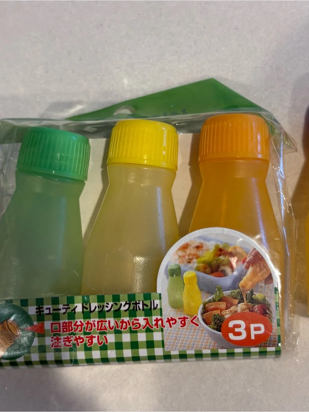 Reusable Green and Yellow mini Condiment Bottles - 5